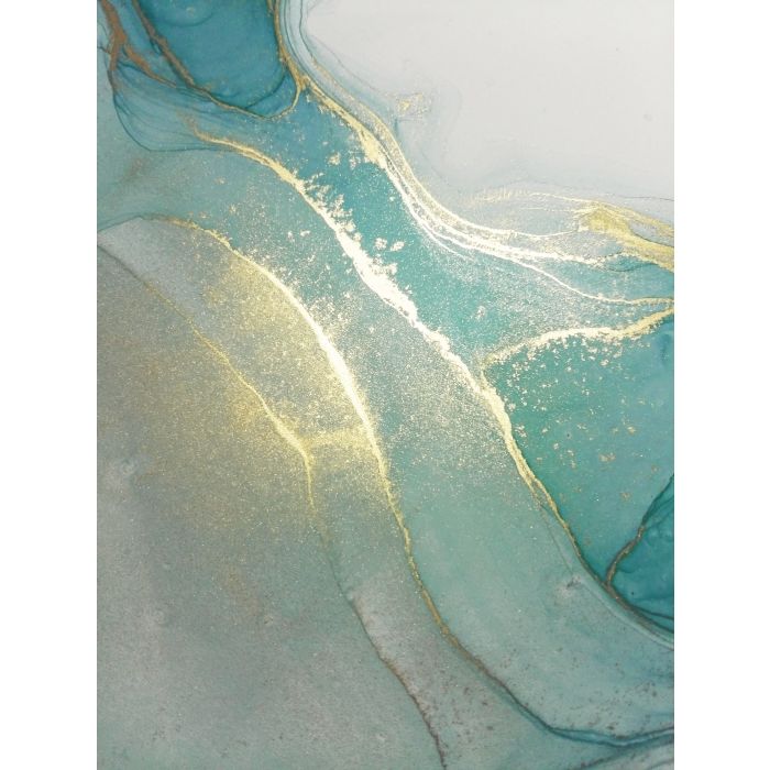 Luxury abstract fluid art painting background alcohol ink technique turquoise and gold - ID # 1549679810
