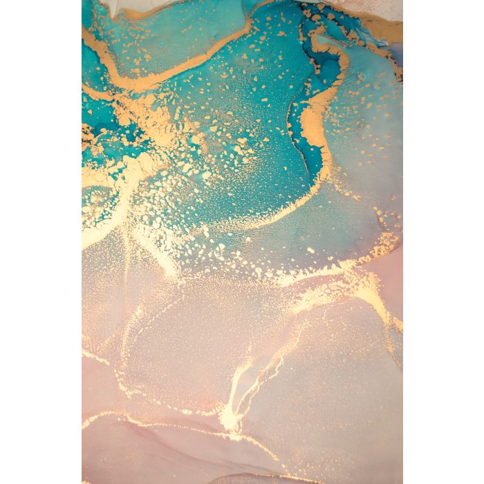 Luxury abstract fluid art painting in alcohol ink technique, mixture of blue and pink paints. Imitation of marble stone cut, glowing golden veins. Tender and dreamy design. - ID # 1736506025
