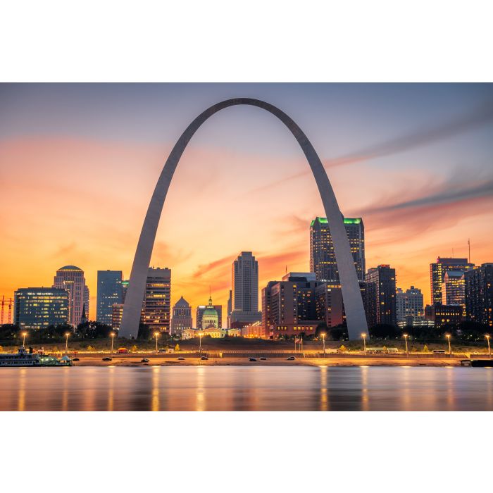 St. Louis, Missouri, USA downtown cityscape on the river at dusk. - ID # 2158834871