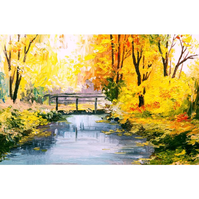 Oil painting landscape - colorful autumn forest - ID # 74295611