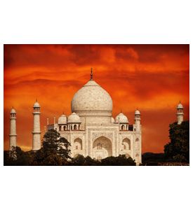 Retro filtered sunset over Taj Mahal India - ID # 219330409