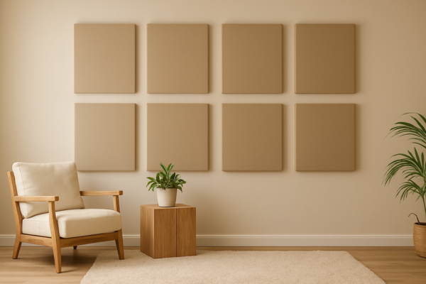 Serene wellness room with acoustic panels for echo control, relaxation, and improved acoustic comfort